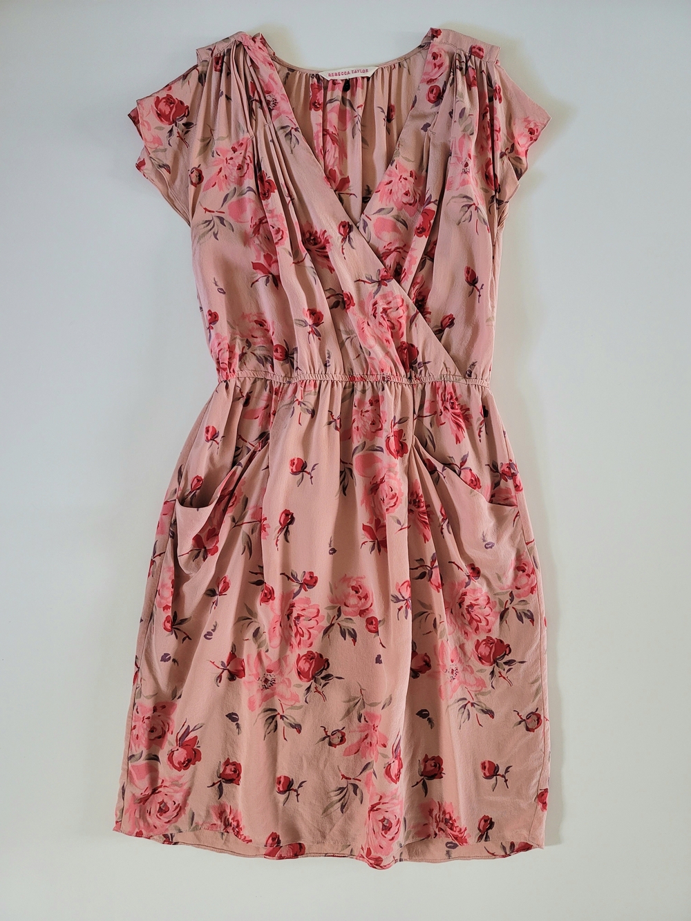 Rebecca Taylor Silk Pink Red Floral Dress Weddding Guest Size 0